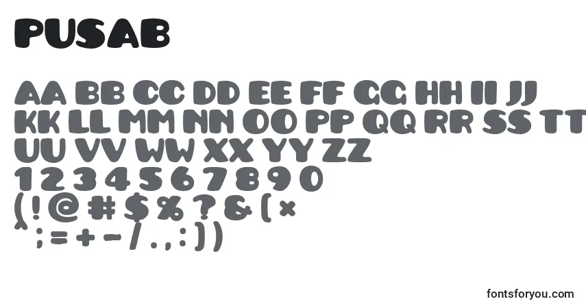 Schriftart Pusab – Alphabet, Zahlen, spezielle Symbole