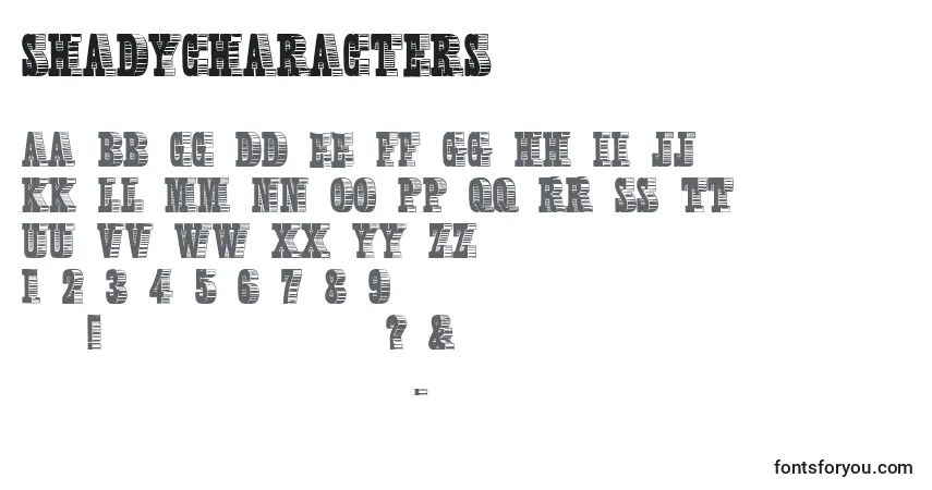 Schriftart ShadyCharacters – Alphabet, Zahlen, spezielle Symbole