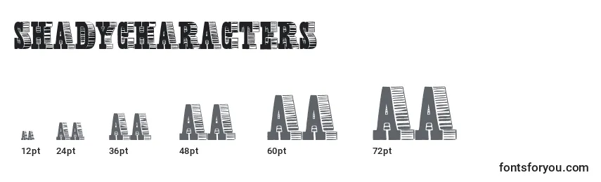 ShadyCharacters Font Sizes