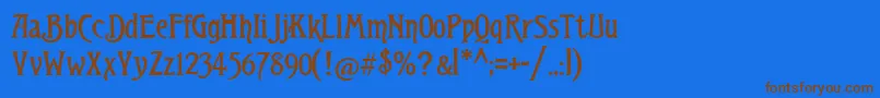 フォントTeutonic – 茶色の文字が青い背景にあります。