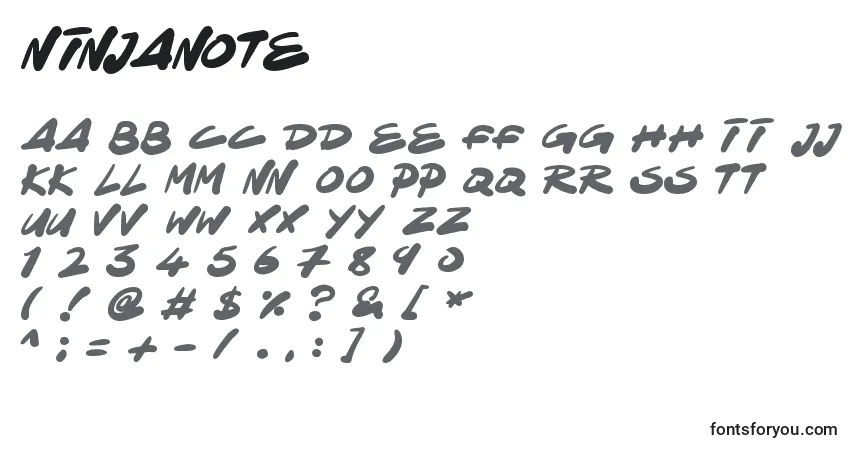 A fonte NinjaNote – alfabeto, números, caracteres especiais