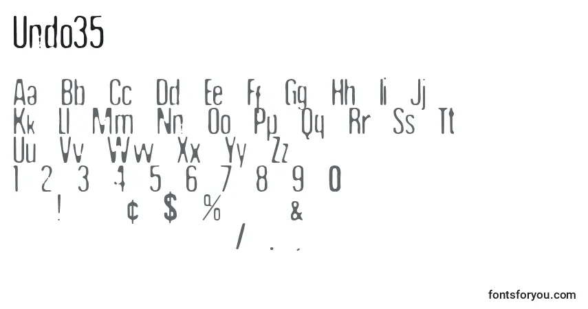 Czcionka Undo35 – alfabet, cyfry, specjalne znaki