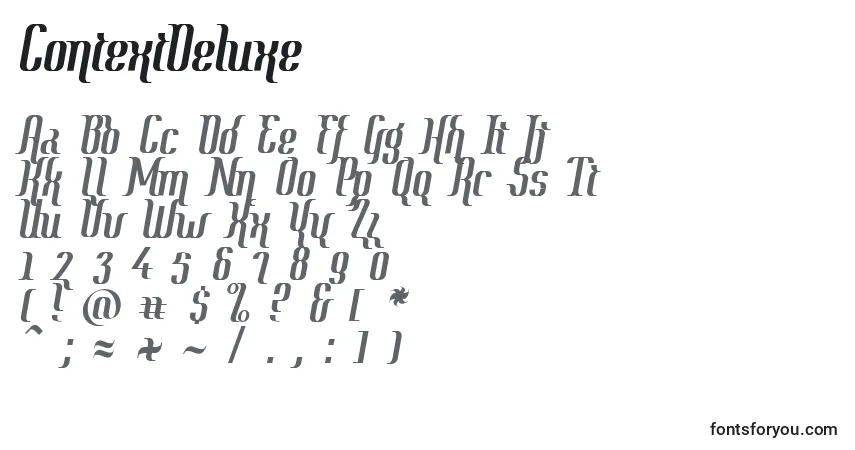 A fonte ContextDeluxe – alfabeto, números, caracteres especiais