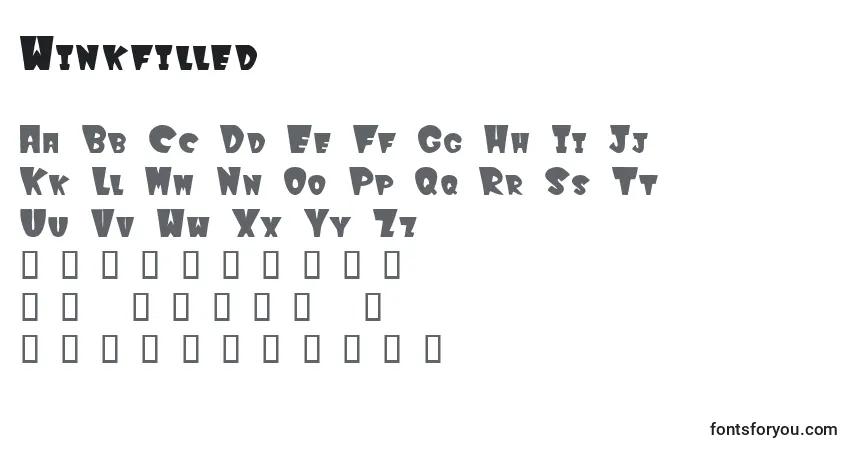 Czcionka Winkfilled – alfabet, cyfry, specjalne znaki