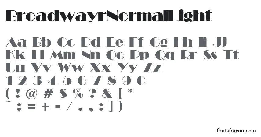 A fonte BroadwayrNormalLight – alfabeto, números, caracteres especiais