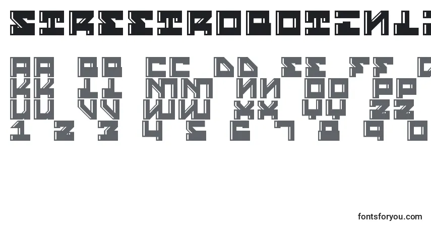 A fonte StreetRobotInline – alfabeto, números, caracteres especiais
