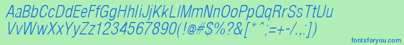 ArenacondensedlightItalic-Schriftart – Blaue Schriften auf grünem Hintergrund