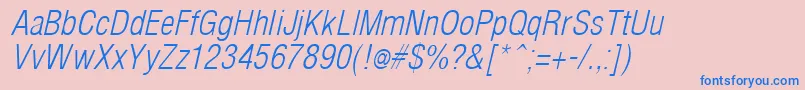 Weitere Informationen zur ArenacondensedlightItalic-Schriftart ArenacondensedlightItalic-Schriftart – Blaue Schriften auf rosa Hintergrund