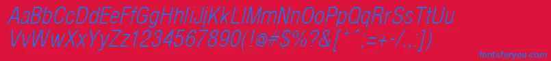 ArenacondensedlightItalic-Schriftart – Blaue Schriften auf rotem Hintergrund