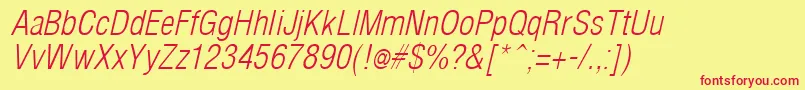 ArenacondensedlightItalic Font – Red Fonts on Yellow Background