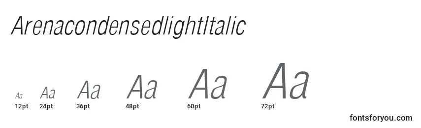 Размеры шрифта ArenacondensedlightItalic