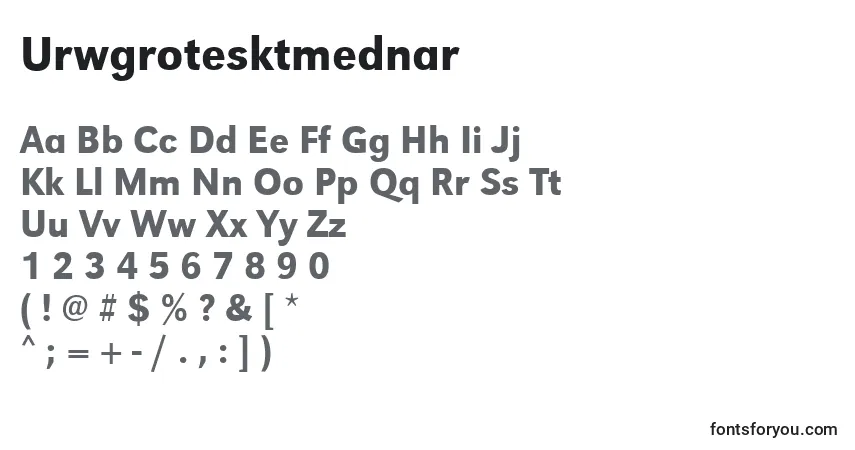 A fonte Urwgrotesktmednar – alfabeto, números, caracteres especiais