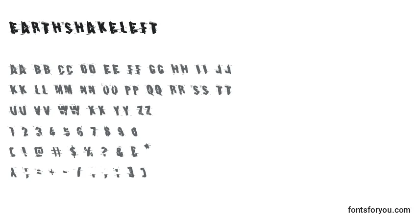 Schriftart Earthshakeleft – Alphabet, Zahlen, spezielle Symbole