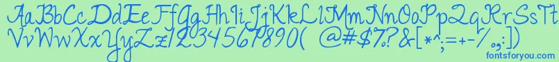 Czcionka Jandaromantic – niebieskie czcionki na zielonym tle