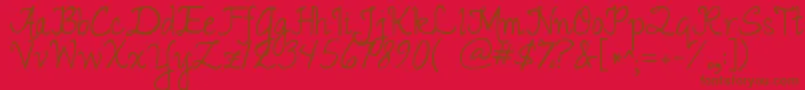 Więcej informacji o czcionce Jandaromantic Czcionka Jandaromantic – brązowe czcionki na czerwonym tle