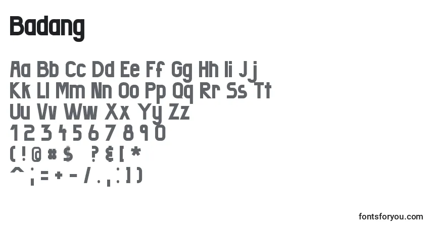 Czcionka Badang – alfabet, cyfry, specjalne znaki