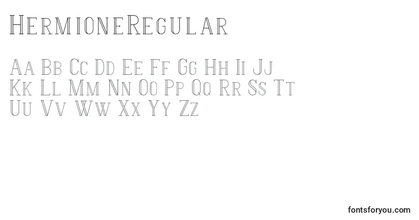 Czcionka HermioneRegular – alfabet, cyfry, specjalne znaki