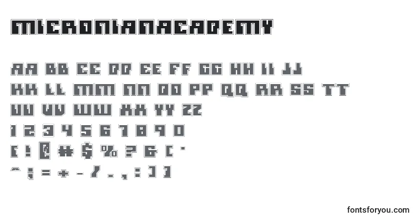 Fuente MicronianAcademy - alfabeto, números, caracteres especiales
