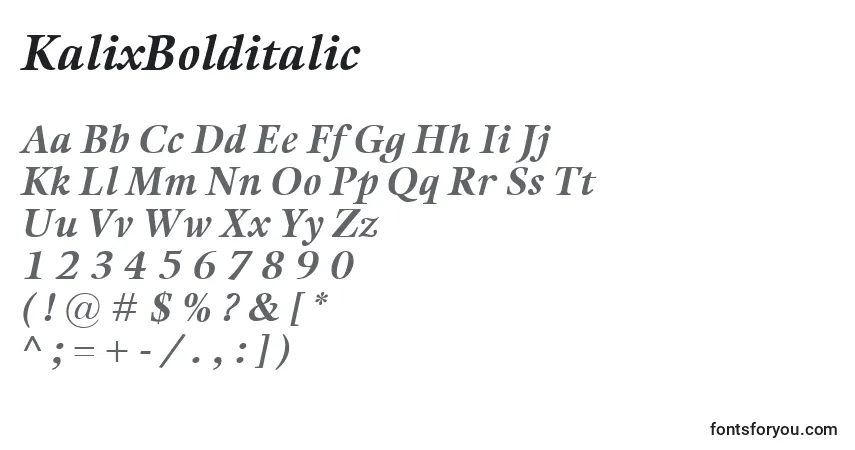 Шрифт KalixBolditalic – алфавит, цифры, специальные символы