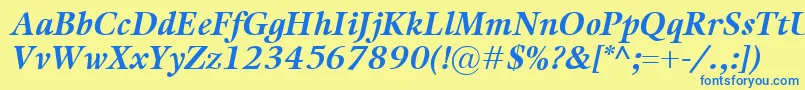 フォントKalixBolditalic – 青い文字が黄色の背景にあります。