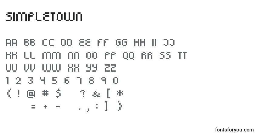 Czcionka Simpletown – alfabet, cyfry, specjalne znaki