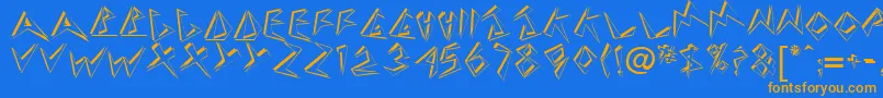 TaneshiaRegular-Schriftart – Orangefarbene Schriften auf blauem Hintergrund
