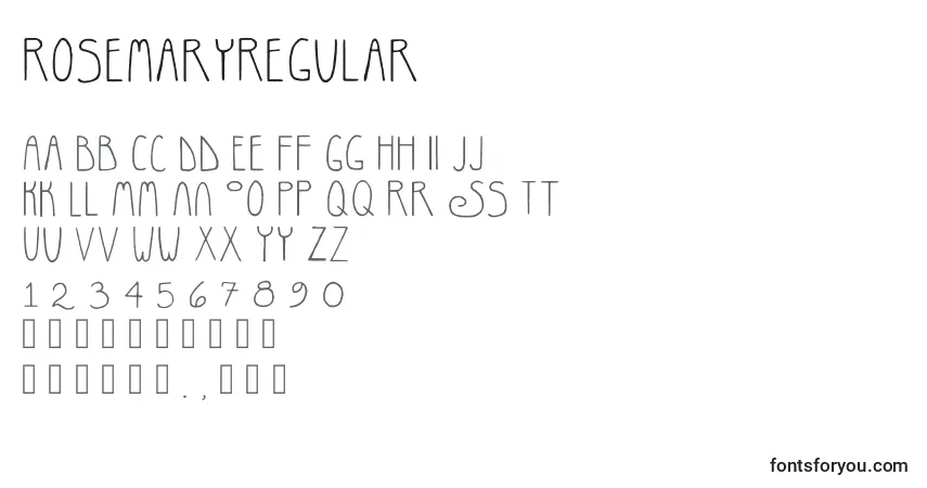 Schriftart RosemaryRegular – Alphabet, Zahlen, spezielle Symbole