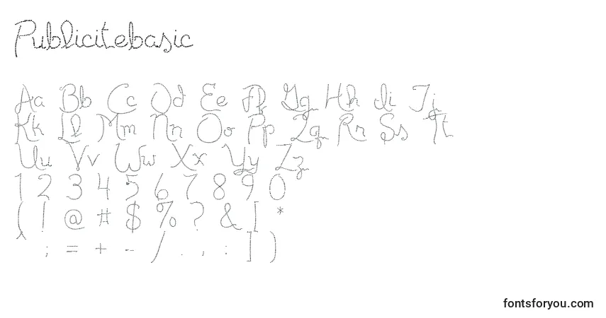 Czcionka Publicitebasic – alfabet, cyfry, specjalne znaki