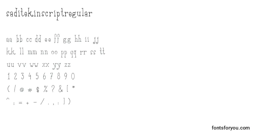 A fonte SaditekinscriptRegular – alfabeto, números, caracteres especiais