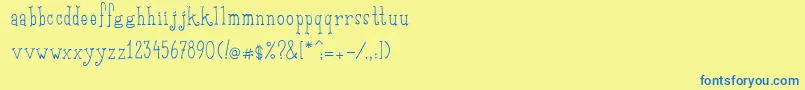 フォントSaditekinscriptRegular – 青い文字が黄色の背景にあります。
