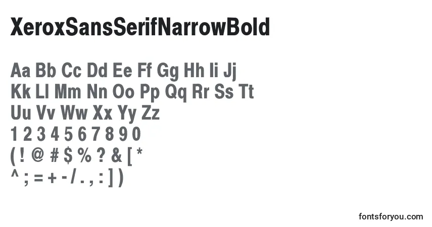 A fonte XeroxSansSerifNarrowBold – alfabeto, números, caracteres especiais