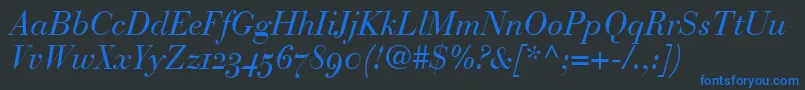 BodoniRecutOldstyleSsiNormalフォントについての詳細 フォントBodoniRecutOldstyleSsiNormal – 黒い背景に青い文字