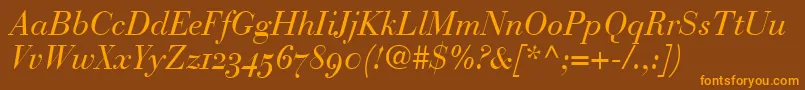 Weitere Informationen zur BodoniRecutOldstyleSsiNormal-Schriftart BodoniRecutOldstyleSsiNormal-Schriftart – Orangefarbene Schriften auf braunem Hintergrund