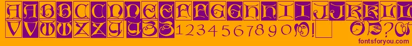 Missaluncialebricks-Schriftart – Violette Schriften auf orangefarbenem Hintergrund