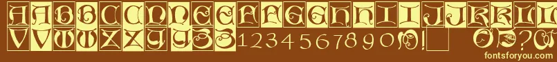 Missaluncialebricks-fontti – keltaiset fontit ruskealla taustalla
