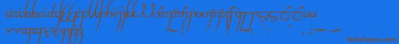 フォントElvish ffy – 茶色の文字が青い背景にあります。