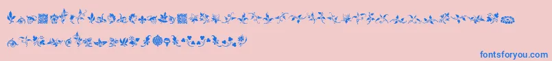 RoughFleuronsFree-Schriftart – Blaue Schriften auf rosa Hintergrund