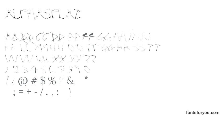 Czcionka Alphasplat – alfabet, cyfry, specjalne znaki