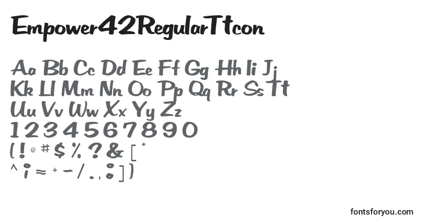 A fonte Empower42RegularTtcon – alfabeto, números, caracteres especiais