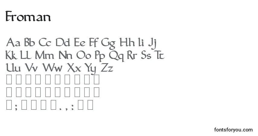 Schriftart Froman – Alphabet, Zahlen, spezielle Symbole