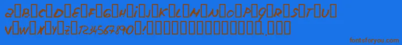 フォントEscudillers – 茶色の文字が青い背景にあります。