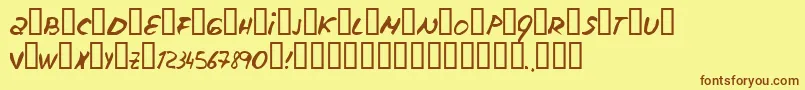 フォントEscudillers – 茶色の文字が黄色の背景にあります。
