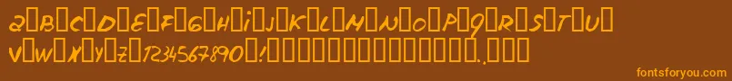 フォントEscudillers – オレンジ色の文字が茶色の背景にあります。