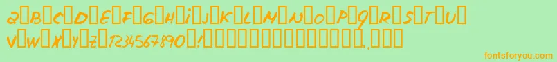 フォントEscudillers – オレンジの文字が緑の背景にあります。