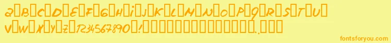 フォントEscudillers – オレンジの文字が黄色の背景にあります。
