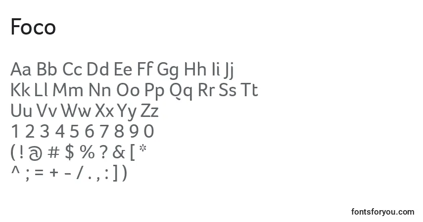Czcionka Foco – alfabet, cyfry, specjalne znaki