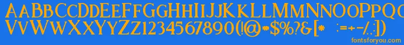 フォントAtaribold – オレンジ色の文字が青い背景にあります。