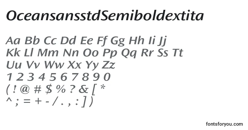 A fonte OceansansstdSemiboldextita – alfabeto, números, caracteres especiais