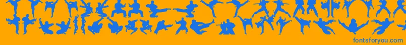 Karatechop-Schriftart – Blaue Schriften auf orangefarbenem Hintergrund