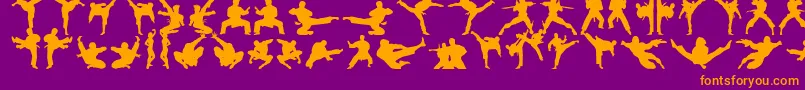 Karatechop-Schriftart – Orangefarbene Schriften auf violettem Hintergrund